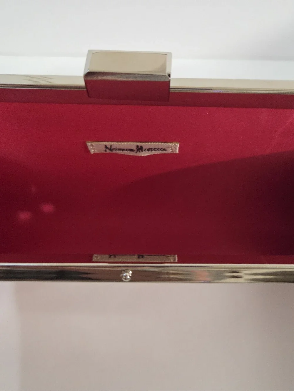 Neiman Marcus Pink White Polka Dot Patent Clutch Purse With Chain Strap